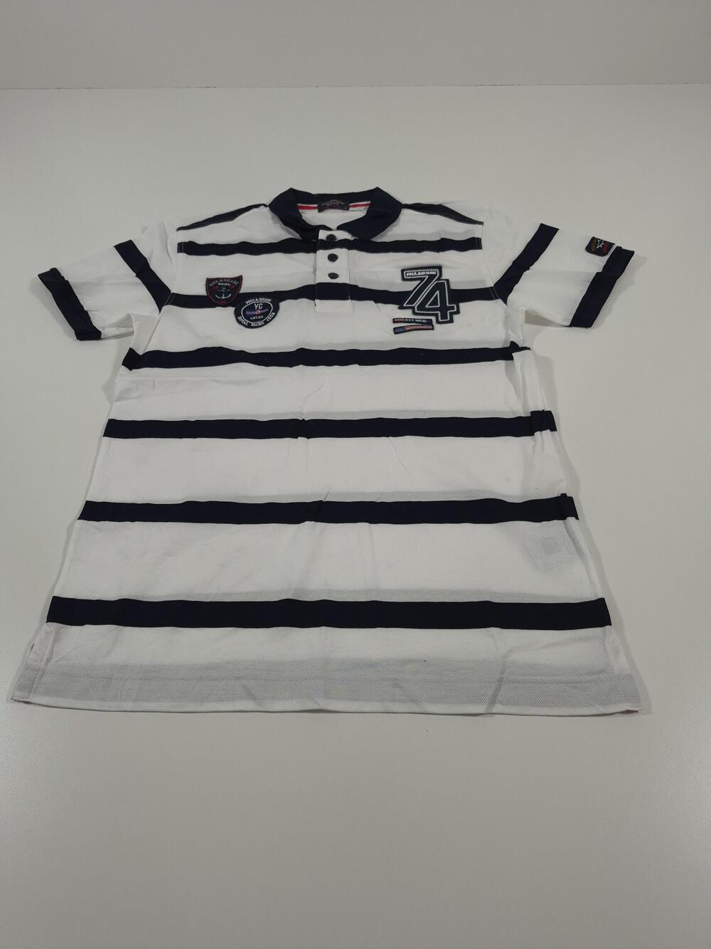 Paul & Shark Yachting Polo Shirt Mens M White Striped Royal Yacht Club Patches